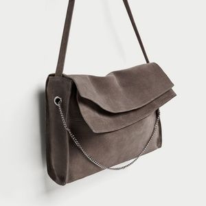 Zara Split Suede Bucket Bag with Chain Detail